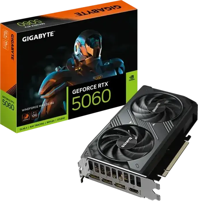Видеокарта Gigabyte GeForce RTX 5060 Windforce Max OC GV-N5060WF2MAX OC-8GD, 8GB GDDR7, 128-bit, Boost Clock 2512 MHz, DP 2.1, HDMI 2.1
