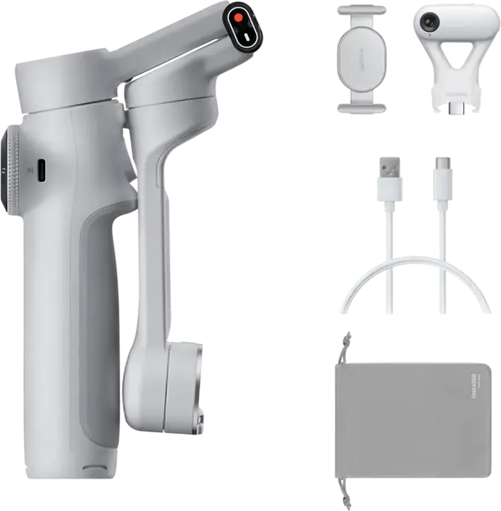 Insta360 Flow 2 AI Tracker Bundle 3-Axis Smartphone Gimbal Stabilizer with Deep Track 4.0, Built-in Selfie Stick and Tripod, Grey