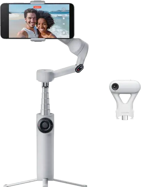Insta360 Flow 2 AI Tracker Bundle 3-Axis Smartphone Gimbal Stabilizer with Deep Track 4.0, Built-in Selfie Stick and Tripod, Grey