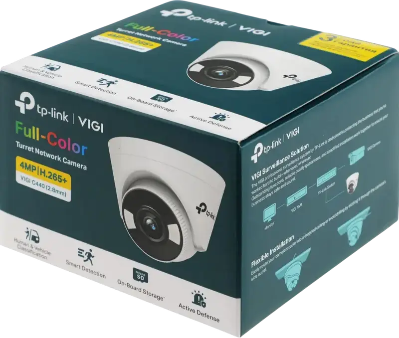 TP-Link VIGI C440 4MP IP Turret Surveillance Camera, 2.8mm Lens, f/1.6 Aperture, 30m IR Night Vision, Built-in Mic and Speaker, H.265+, ONVIF, White