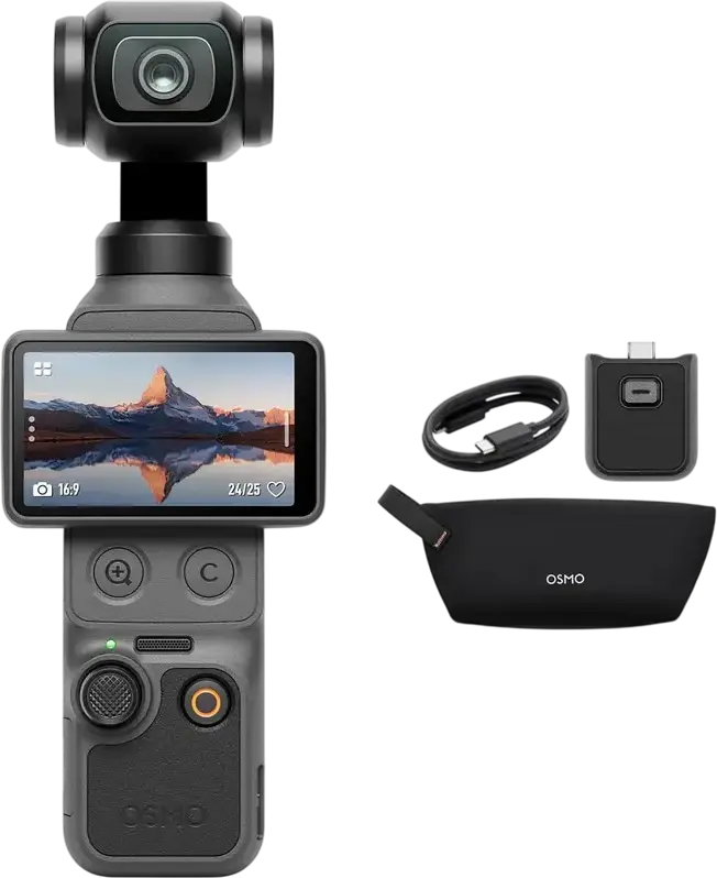 DJI Osmo Pocket 4 Essential Combo Handheld Gimbal Camera, 1-inch CMOS Sensor, 4K Video up to 240fps, 3-Axis Stabilization, 2.0" OLED Touchscreen, Black
