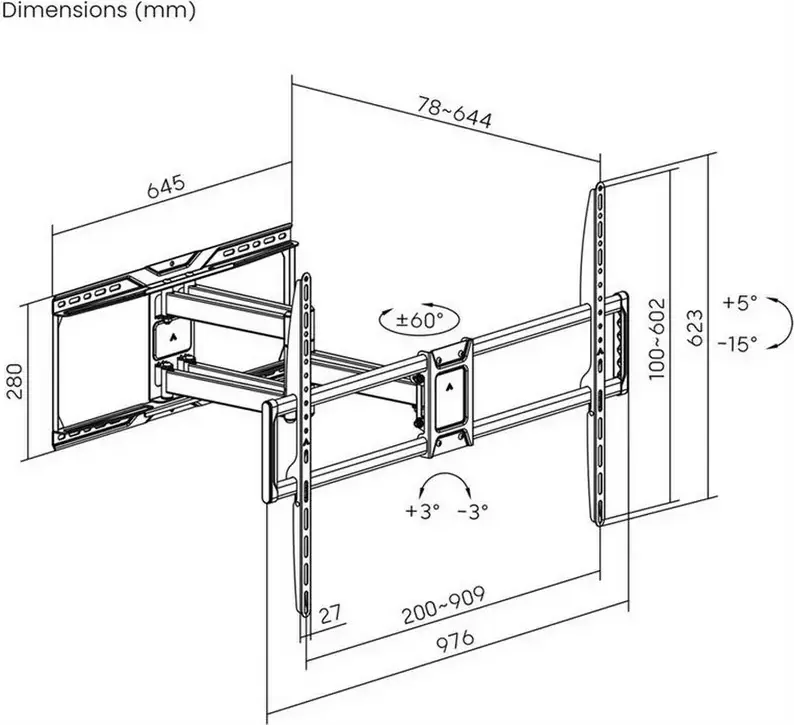 Suport de perete orientabil și pivotant Gembird WM-105ST-01 pentru ecrane 50-105 inch, VESA pana la 900x600mm, Capacitate 75kg, Otel, Negru, cu Organizator Cabluri