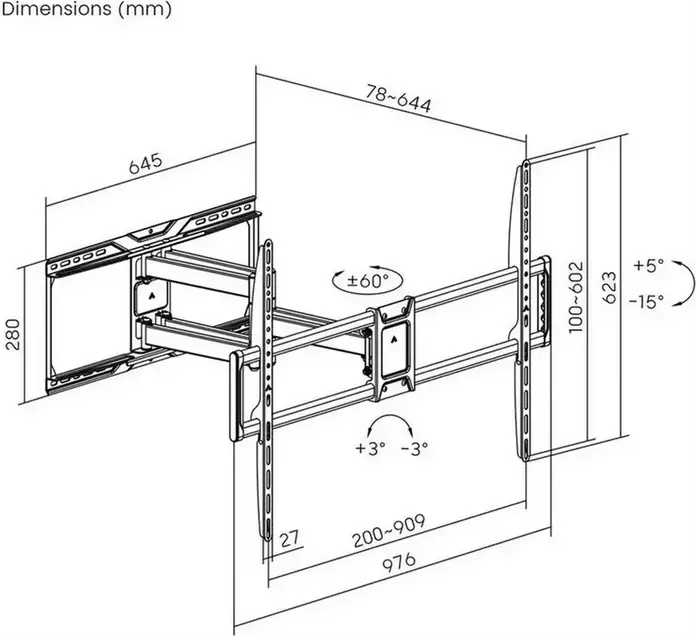 Suport de perete orientabil și pivotant Gembird WM-105ST-01 pentru ecrane 50-105 inch, VESA pana la 900x600mm, Capacitate 75kg, Otel, Negru, cu Organizator Cabluri