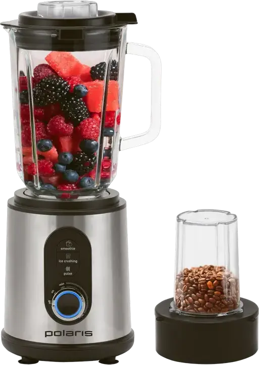 Polaris PTB 1530G Countertop Blender, 1500W, 2L Glass Jar, Stainless Steel Housing, Linear Speed Control, Pulse Mode, Ice Crushing, with Mini Chopper