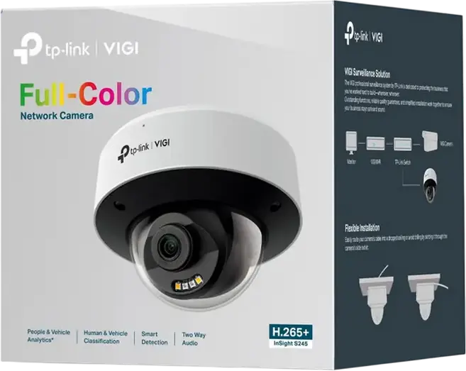TP-Link VIGI InSight S245 4MP IP Dome Network Camera, 2.8mm Lens, Full-Color Night Vision 30m, Two-Way Audio, IP67 IK10 Vandal-Resistant, H.265+, ONVIF