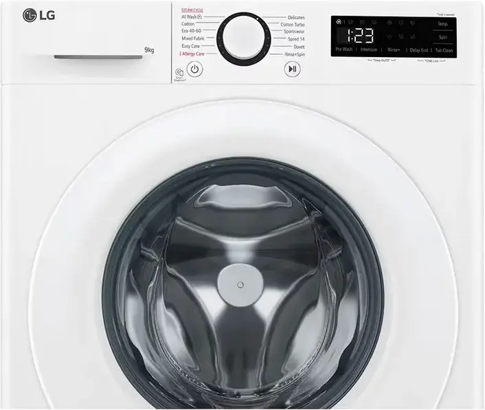 Стиральная машина LG F2WR509SWW с фронтальной загрузкой, 9 кг, Inverter Direct Drive AI DD, функция пара Steam, 1200 об/мин, класс A, узкая 60x85x47.5 см, белая