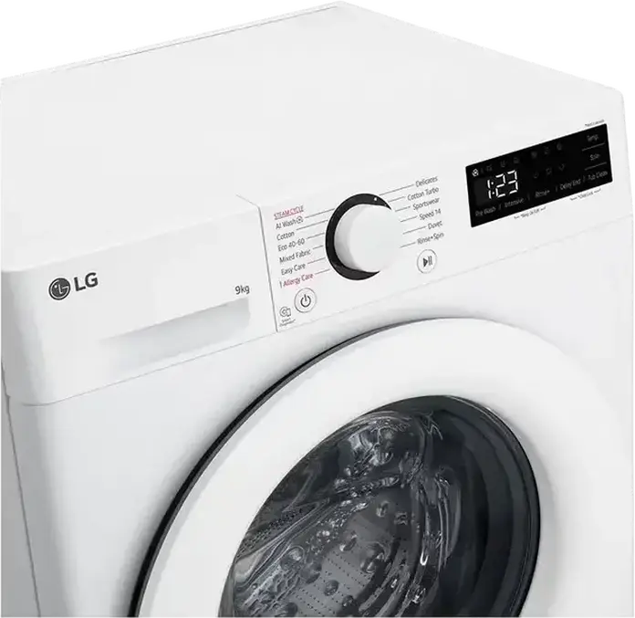 Стиральная машина LG F2WR509SWW с фронтальной загрузкой, 9 кг, Inverter Direct Drive AI DD, функция пара Steam, 1200 об/мин, класс A, узкая 60x85x47.5 см, белая