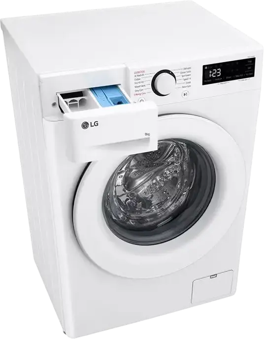 Стиральная машина LG F2WR509SWW с фронтальной загрузкой, 9 кг, Inverter Direct Drive AI DD, функция пара Steam, 1200 об/мин, класс A, узкая 60x85x47.5 см, белая