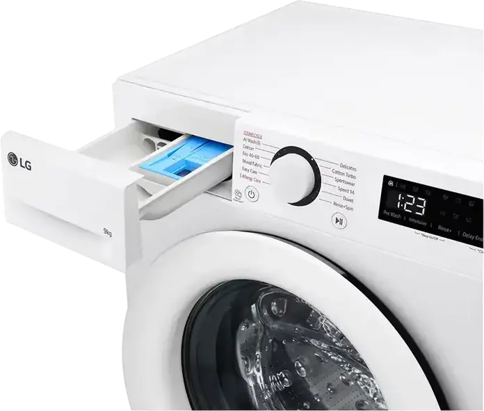 Стиральная машина LG F2WR509SWW с фронтальной загрузкой, 9 кг, Inverter Direct Drive AI DD, функция пара Steam, 1200 об/мин, класс A, узкая 60x85x47.5 см, белая