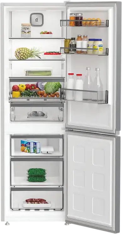 Frigider Combinat Whirlpool WHK 26362 XP4E, No Frost, Congelator Jos, Argintiu, Display LED, Capacitate Totala 316L, Clasa Energetica E, 59.5x186.5x66.3 cm