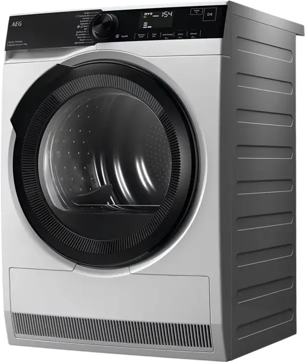 AEG TR839P4CE 8000 Series Ruby Heat Pump Condenser Dryer, 9kg Capacity, Energy Class D, AbsoluteCare, MixDry, PreciseDry, White/Black, 85x59.6x63.8 cm