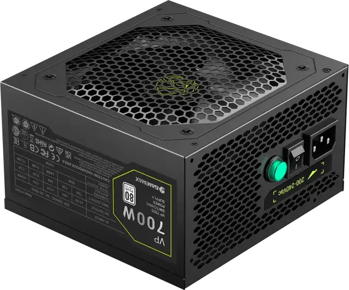 Gamemax VP-700S 700W ATX Power Supply, 80 PLUS Bronze Efficiency, Active PFC, 120mm HDB Fan with ECO Mode, Flat Cables, Black