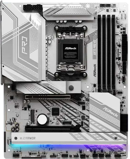 Материнская плата ASRock X870 PRO RS ATX AM5 чипсет AMD X870 DDR5 8000+ МГц PCIe 5.0 x16 Blazing M.2 Gen5 USB4 Type-C для Ryzen серий 9000 8000 7000