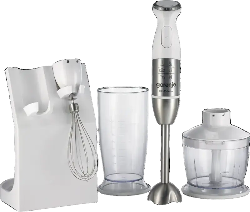 Gorenje HBC806QW Life Collection Hand Blender, 800W Immersion Blender with Stainless Steel Foot, Chopper, Whisk, 0.5L Bowl, White