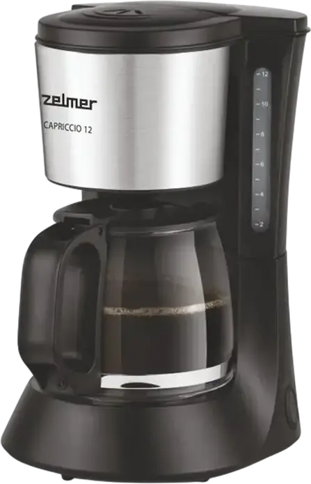 Zelmer ZCM1200 Capriccio 12 Drip Coffee Maker, 680W, 1.2L Capacity, 12 Cups, Glass Carafe, Permanent Filter, Anti-Drip System, Black