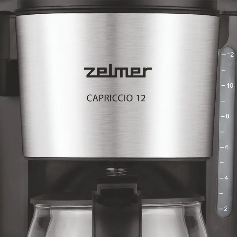 Zelmer ZCM1200 Capriccio 12 Drip Coffee Maker, 680W, 1.2L Capacity, 12 Cups, Glass Carafe, Permanent Filter, Anti-Drip System, Black