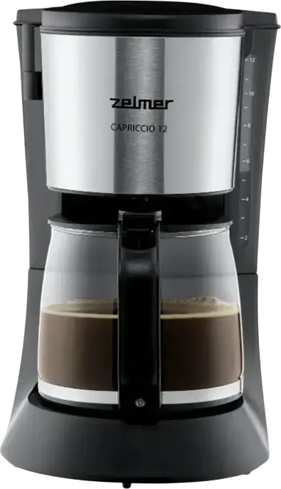 Zelmer ZCM1200 Capriccio 12 Drip Coffee Maker, 680W, 1.2L Capacity, 12 Cups, Glass Carafe, Permanent Filter, Anti-Drip System, Black