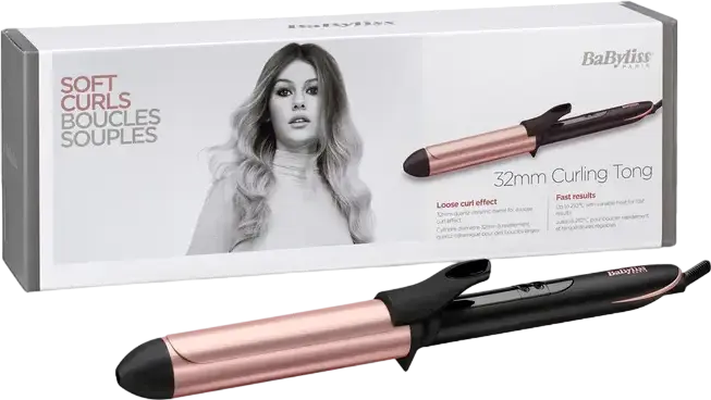 BaByliss C452E Soft Curls Curling Iron, 32mm Quartz-Ceramic Barrel, Advanced Ceramics Technology, 160-210°C, 6 Temp Levels, LCD Display, Swivel Cord