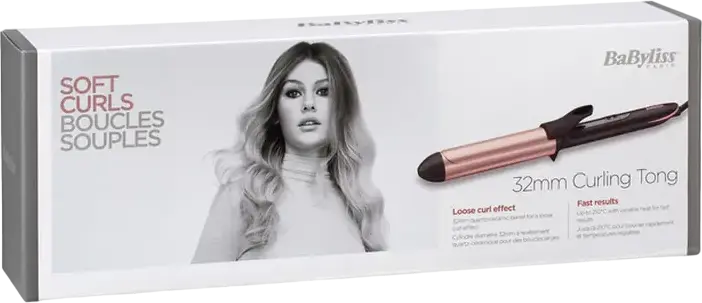 BaByliss C452E Soft Curls Curling Iron, 32mm Quartz-Ceramic Barrel, Advanced Ceramics Technology, 160-210°C, 6 Temp Levels, LCD Display, Swivel Cord