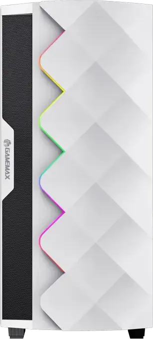 Gamemax Diamond CP WT Midi-Tower E-ATX Case, Color: White, Tempered Glass, ARGB Lighting, 4 Preinstalled Fans, Support GPU 340mm, CPU Cooler 170mm