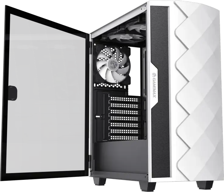 Gamemax Diamond CP WT Midi-Tower E-ATX Case, Color: White, Tempered Glass, ARGB Lighting, 4 Preinstalled Fans, Support GPU 340mm, CPU Cooler 170mm