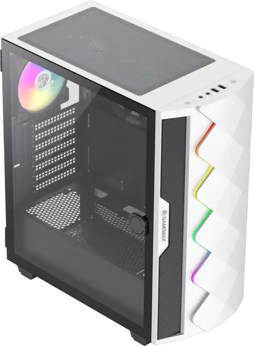 Gamemax Diamond CP WT Midi-Tower E-ATX Case, Color: White, Tempered Glass, ARGB Lighting, 4 Preinstalled Fans, Support GPU 340mm, CPU Cooler 170mm