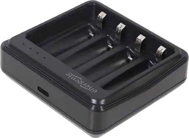Energenie BC-USB-03 USB Battery Charger for AA AAA Ni-MH Ni-CD, 4 Slots, Micro-USB Input 5V/2A, LED Status Indicators, Short-circuit Protection, Black