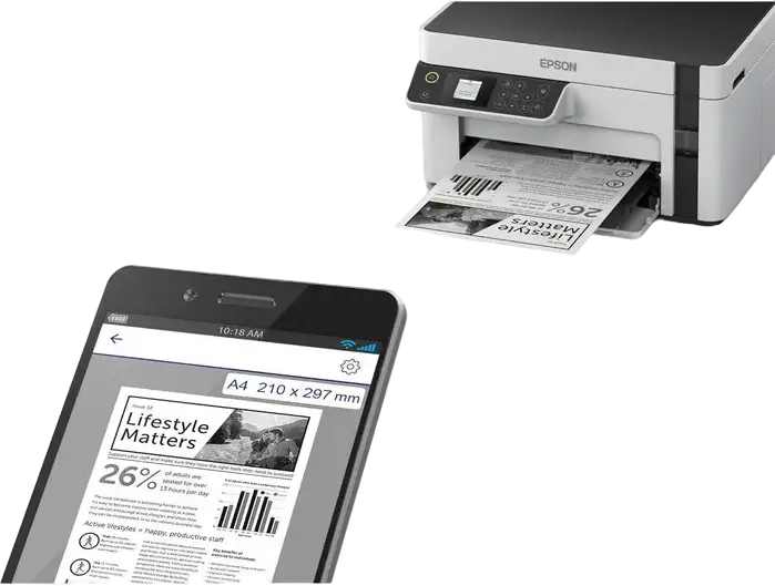 Imprimanta Multifunctionala Mono Epson EcoTank M2120 cu rezervor de cerneala - Printare, Scanare, Copiere, Wi-Fi, Wi-Fi Direct, 15 ppm, A4, Cerneala Pigmentata