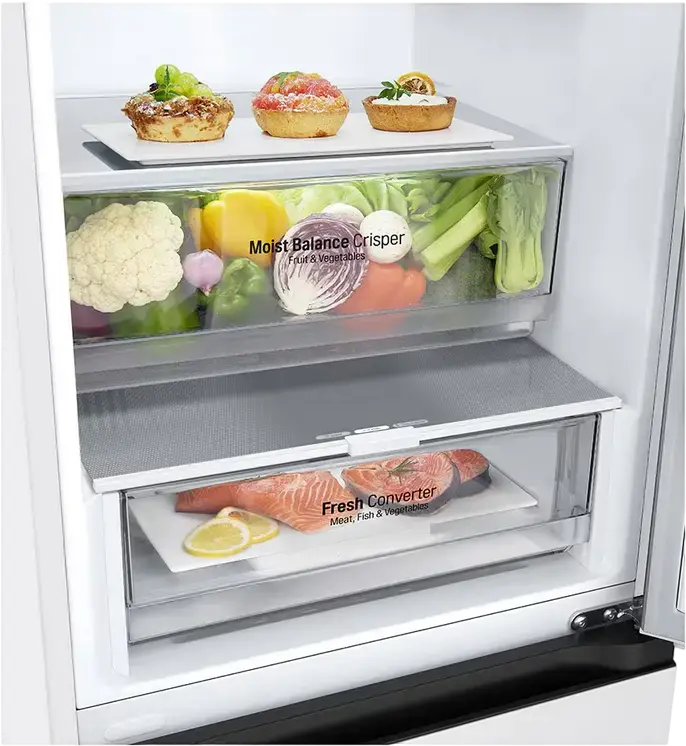 Frigider Combinat LG GBV3200DSW, Congelator Jos, Total No Frost, Compresor Smart Inverter, Volum Net 387L, DoorCooling+, LinearCooling, Culoare: Alb