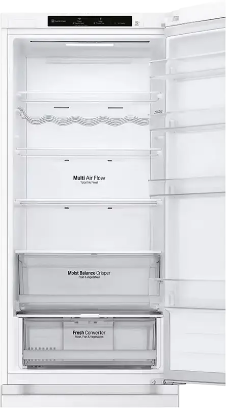 Frigider Combinat LG GBV3200DSW, Congelator Jos, Total No Frost, Compresor Smart Inverter, Volum Net 387L, DoorCooling+, LinearCooling, Culoare: Alb