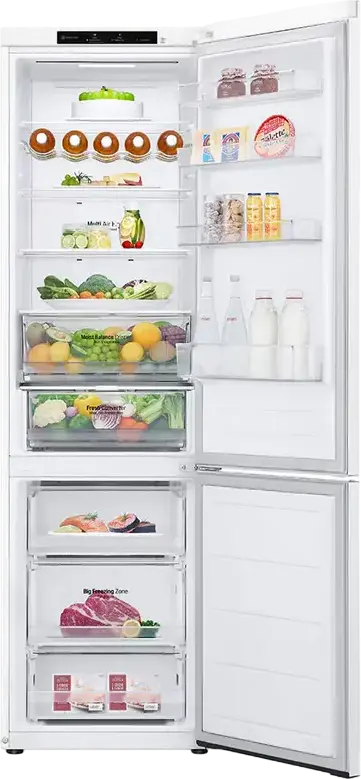 Frigider Combinat LG GBV3200DSW, Congelator Jos, Total No Frost, Compresor Smart Inverter, Volum Net 387L, DoorCooling+, LinearCooling, Culoare: Alb