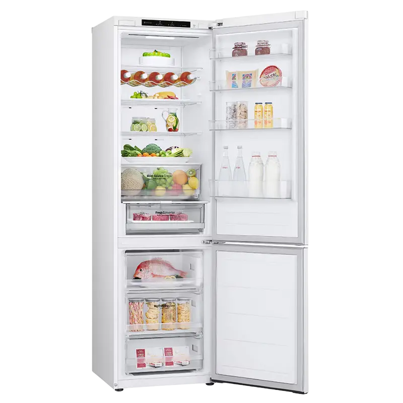 Frigider Combinat LG GBV3200DSW, Congelator Jos, Total No Frost, Compresor Smart Inverter, Volum Net 387L, DoorCooling+, LinearCooling, Culoare: Alb