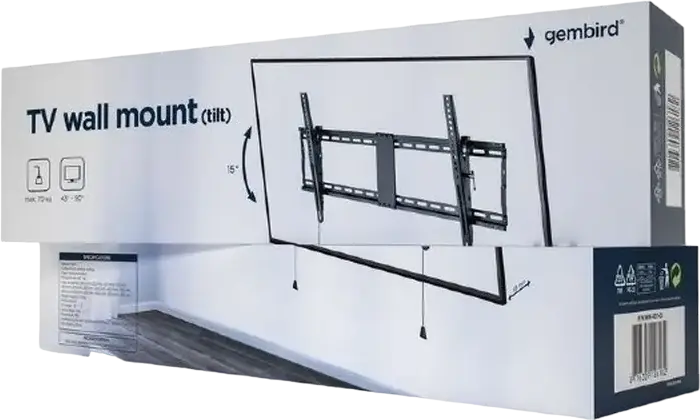Suport TV de perete cu inclinare Gembird WM-90T-01 pentru ecrane 43"-90", VESA pana la 800x400mm, Capacitate 70kg, Otel Vopsit Negru, Blocare Rapida