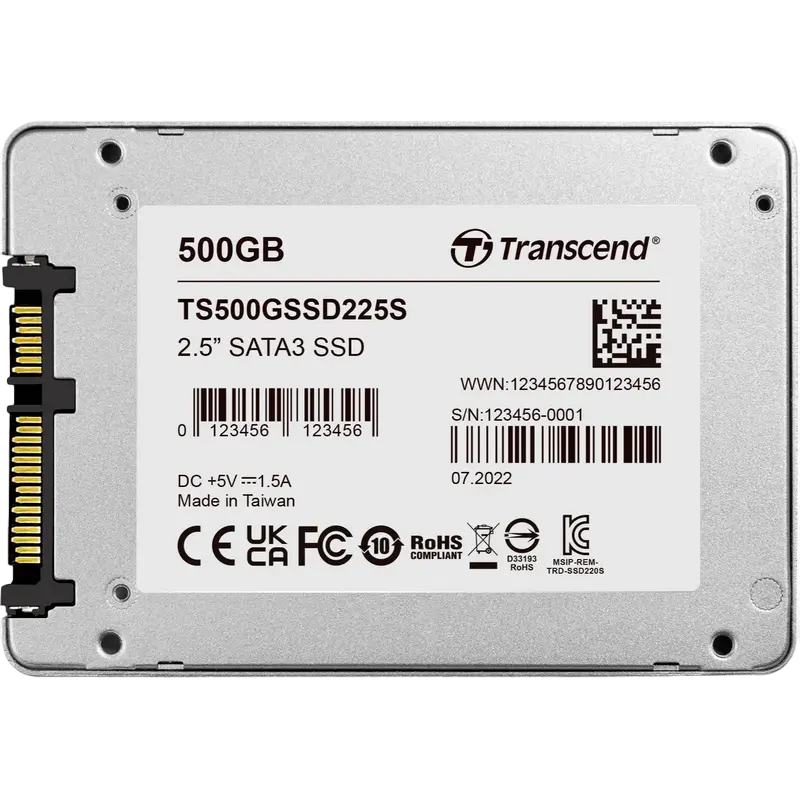 Transcend SSD225S 500GB 2.5" Internal SSD SATA III 6Gb/s 3D NAND Flash Up to 530MB/s Read 480MB/s Write TS500GSSD225S