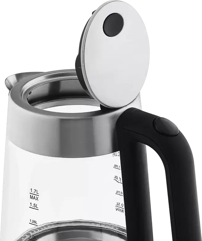 Ardesto EKL-F200 Electric Kettle 1.7L, 2150W, Tempered Glass and Stainless Steel, Strix Controller, Blue LED Backlight, 360 Degree Base, Silver/Black