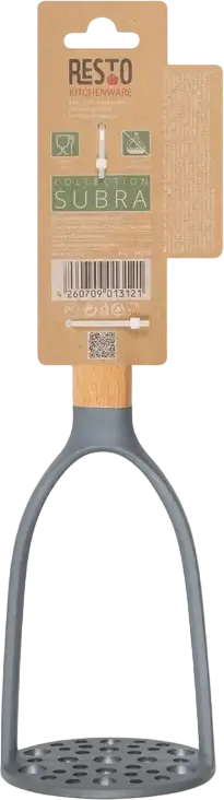 Pasare Cartofi Resto Kitchenware SUBRA 94204, Plastic PBT Rezistent la Caldura si Maner din Lemn de Fag, 26 x 8.5 x 7.5 cm, Gri