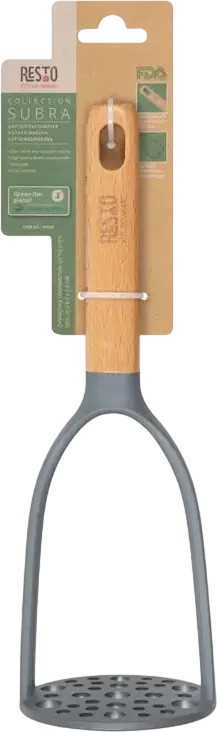 Pasare Cartofi Resto Kitchenware SUBRA 94204, Plastic PBT Rezistent la Caldura si Maner din Lemn de Fag, 26 x 8.5 x 7.5 cm, Gri