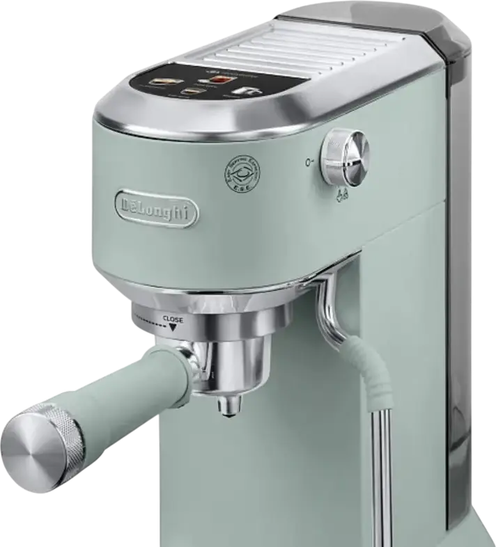 DeLonghi Dedica Duo EC890 Manual Espresso Machine, 1450W, 15 Bar, 1.1L Tank, Cold Extraction Technology, LED Display, Verde, Set of 8 Pieces
