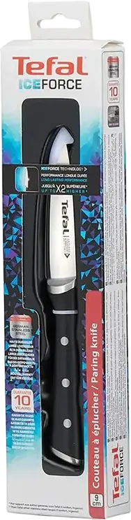 Tefal Ice Force K2320514 Paring Knife, 9 cm German Stainless Steel Blade, Cryogenic Cooling Technology, Black Plastic Handle, Dishwasher Safe