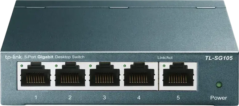 TP-Link TL-SG105 5-Port Gigabit Unmanaged Desktop Switch, 10/100/1000 Mbps, Metal Casing, Plug and Play, QoS, IGMP Snooping, Wall-mount, Grey