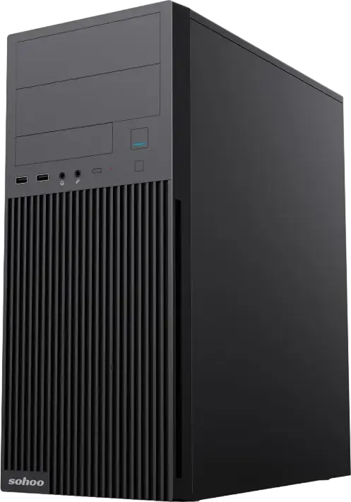 Sohoo 2815BK Midi-Tower PC Case, Black SPCC/SGCC Chassis, ATX/Micro-ATX/Mini-ITX Support, 2x 5.25" ODD, 3x 2.5" SSD, 7x PCI Slots, 330x175x405mm