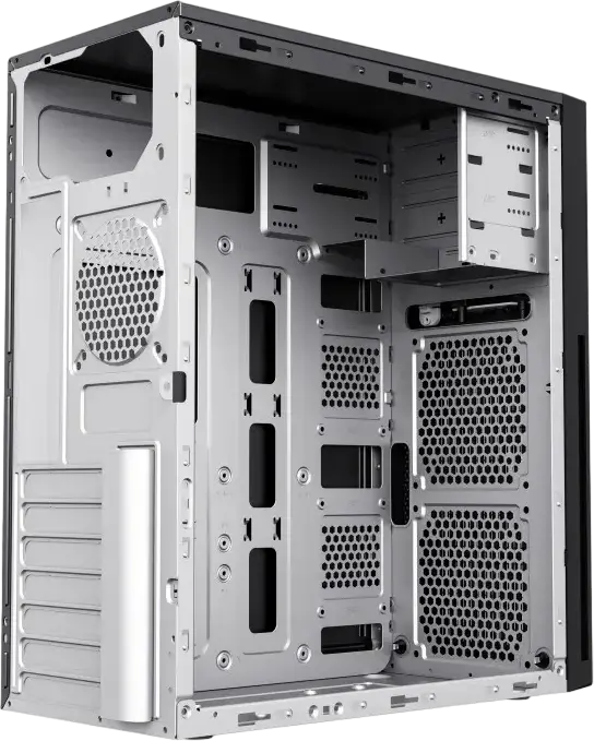 Sohoo 2815BK Midi-Tower PC Case, Black SPCC/SGCC Chassis, ATX/Micro-ATX/Mini-ITX Support, 2x 5.25" ODD, 3x 2.5" SSD, 7x PCI Slots, 330x175x405mm