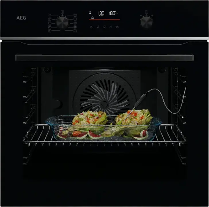 Встраиваемый электрический духовой шкаф AEG TA5PB531AB 5000 SurroundCook, 71 л, пиролитическая очистка, SteamBake, WiFi, класс A+, черный, с термощупом
