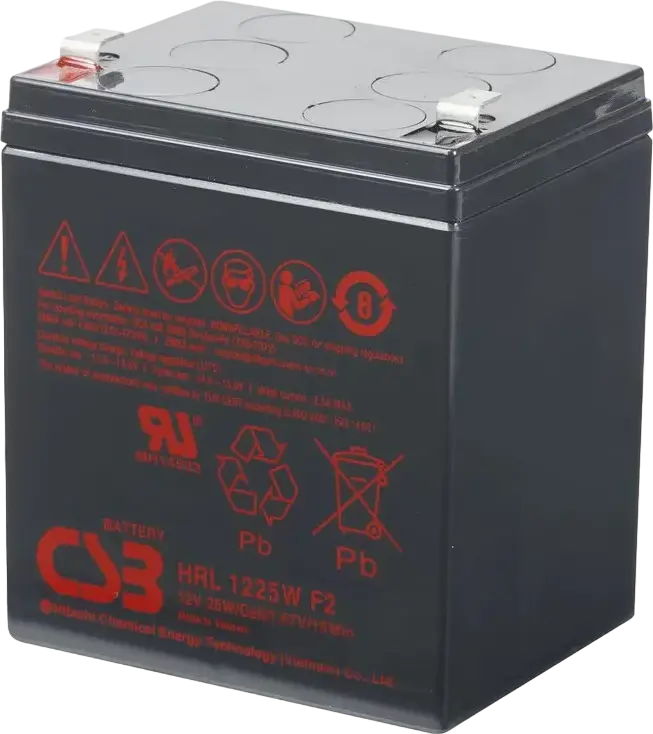 Аккумулятор CSB HRL1225W VRLA AGM 12В 25Вт с высокой скоростью разряда, свинцово-кислотный, клеммы F2 Faston, корпус ABS