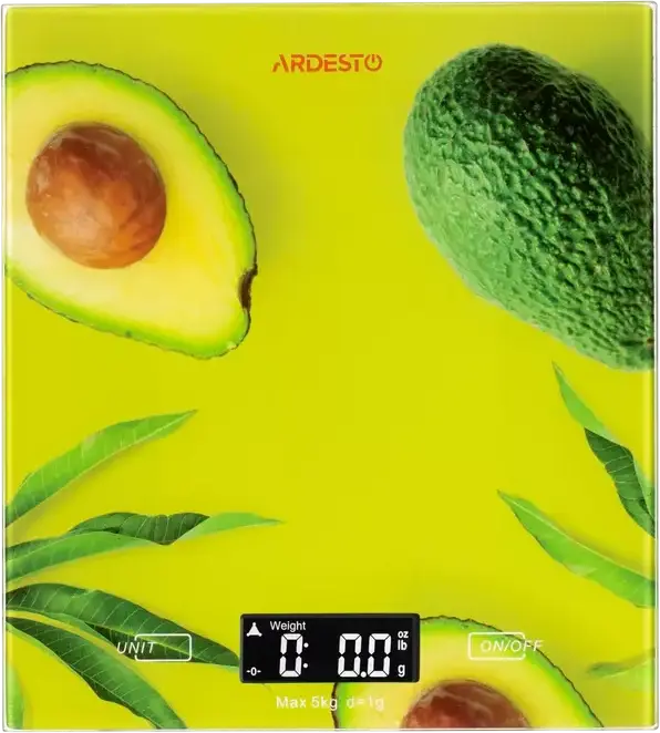 Ardesto SCK-893 Electronic Kitchen Scale, Tempered Glass Platform, 5kg Max Capacity, 1g Precision, LED Display, Tare Function, g/kg/lb/oz