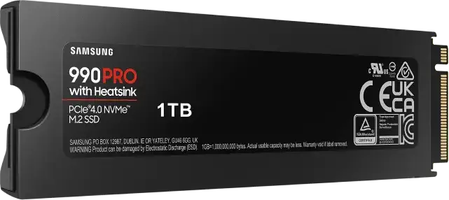 Samsung 990 PRO MZ-V9P1T0CW 1TB M.2 2280 NVMe PCIe 4.0 x4 SSD with Heatsink, 3D TLC, 7450MB/s Read, 6900MB/s Write, AES 256-Bit Encryption