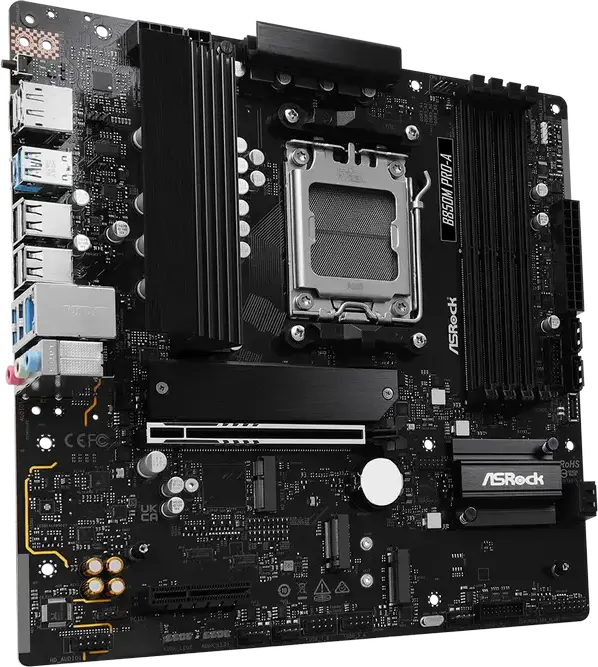 Материнская плата ASRock B850M Pro-A Micro-ATX, сокет AMD AM5, чипсет B850, DDR5 8000+ МГц, PCIe 5.0, 3x M.2 (Gen5 x4), 2.5G LAN, Ryzen 7000/8000/9000