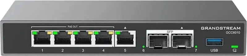 Router VPN Grandstream GCC6010 Convergence Solution NGFW IP PBX, Wi-Fi 6 AX, 5x Gigabit Ethernet, 2x 2.5G SFP, 4x PoE, 2GB RAM, 32GB eMMC, Negru