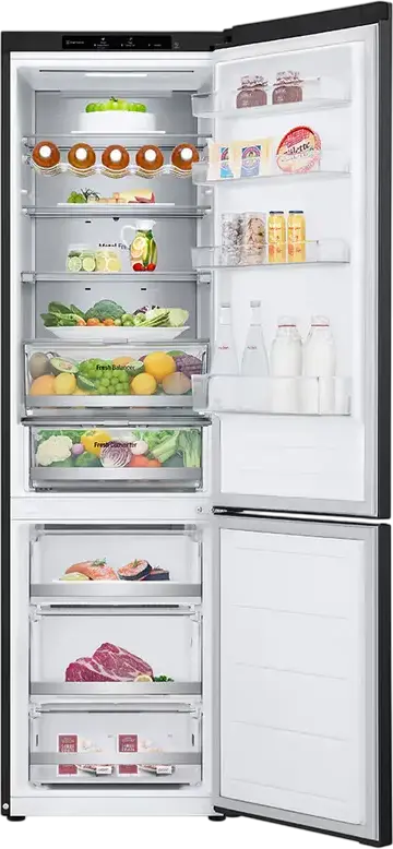 Frigider Combinat LG GBV7280BEV, No Frost, DoorCooling+, Smart Inverter Compressor, Capacitate 387L, Clasa Energetică B, Negru, 59.5x203x67.5 cm