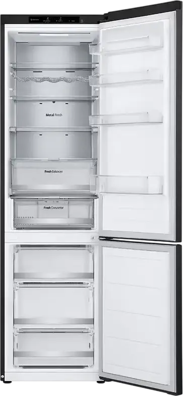 Frigider Combinat LG GBV7280BEV, No Frost, DoorCooling+, Smart Inverter Compressor, Capacitate 387L, Clasa Energetică B, Negru, 59.5x203x67.5 cm